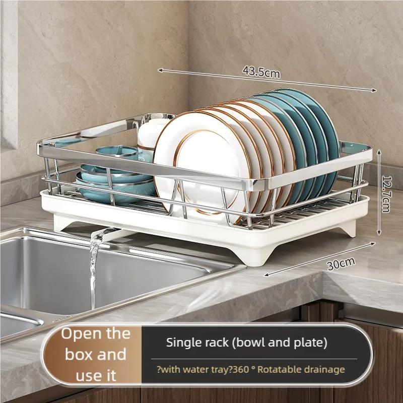 

304 Stainless Steel Kitchen Storage Rack, Bowl and Plate Draining Stand, Multifunction Home Organizer for Dishes and Cookware
