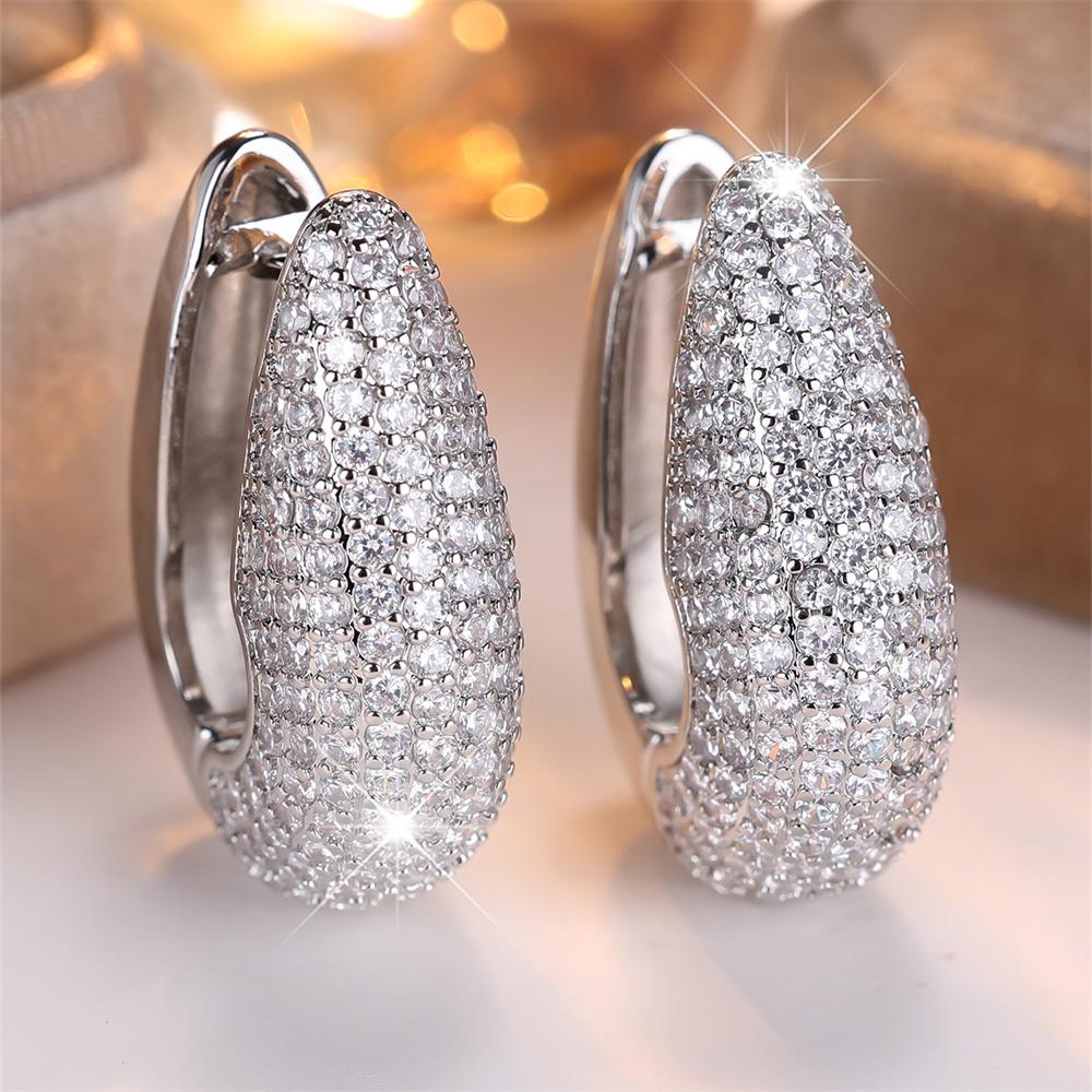 

White Zircon Full Stone Hoop Earrings For Women Vintage Gold Silver Color Wedding Jewelry Gifts срібні білого кольору