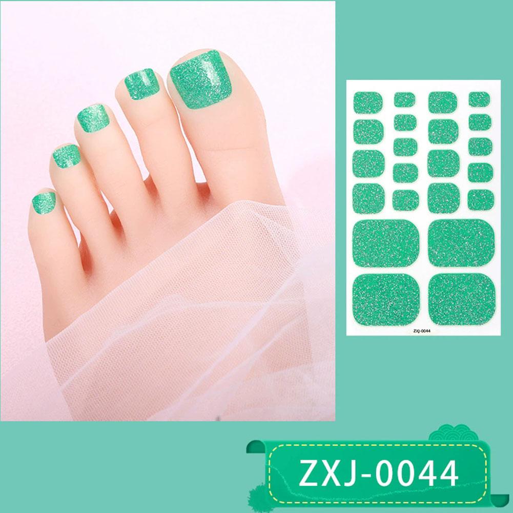 22Tips Vibrant Glitter Toenail Stickers Solid Color Full Cover Toenail Polish Strips Summer Self Adhesive DIY Foot Decals
