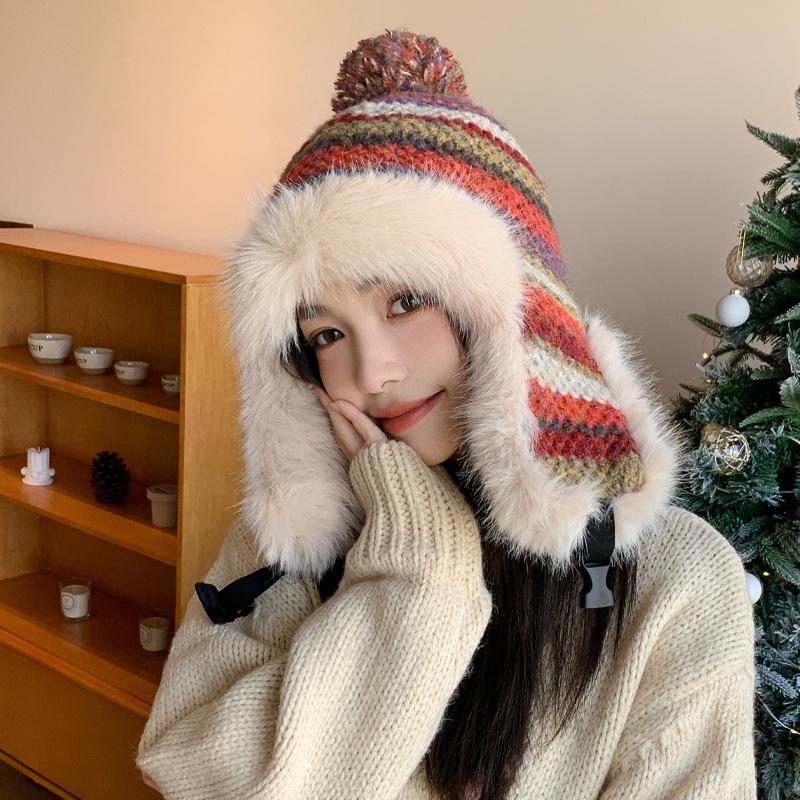 

Плюшевая морозостойкая шапка Лэй Фэн, зимняя ветрозащитная и теплая вязаная шапка для езды, плюшевые утолщенные наушники, Северо-восточная хлопковая шапка Adjustable