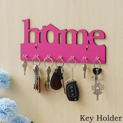 Premium Home Keys Wooden Key Holder (29 Cm X 13.5 Cm X 0.4 Cm, Wood) 7 Hook - Decorative Items for Home Decor (Pink)