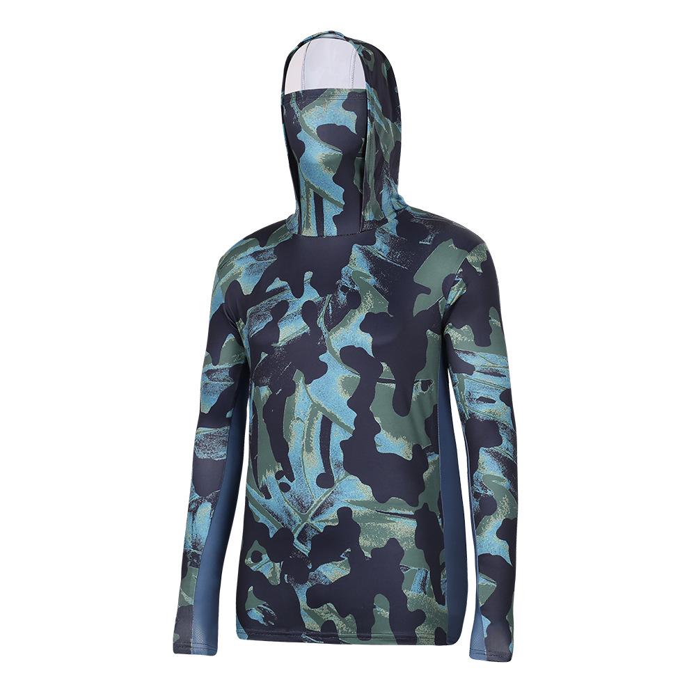 Men's Camouflage Quick-Dry Mesh Fishing Hoodie with Sun Protection Mask
