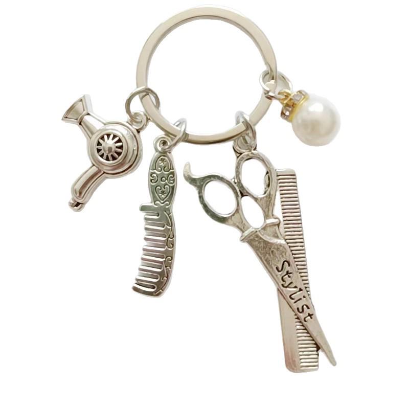 Stylist Keychain: Scissors, Comb, Clippers & Dryer