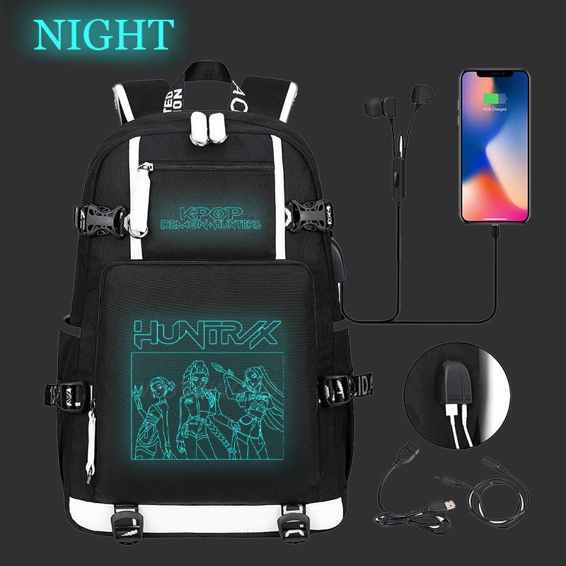 Kpop Demon Hunters Luminous School Bag Multifunctional with USB Backpack Fashion Student Casual Backpack