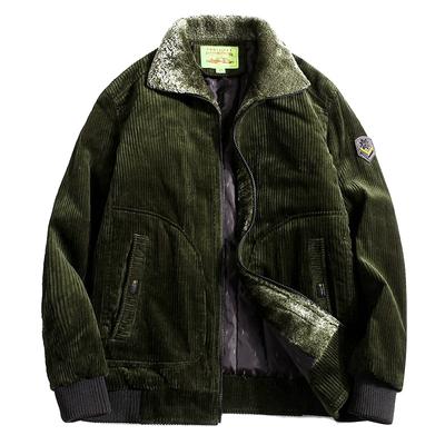 Solid Color Cotton Jacket Men's Winter Plus Velvet Jacket Corduroy Tooling Casual Parka Korean Fashion Jackets