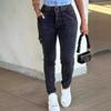 Pantaloni Skinny in Denim Lavato Nero ad Alta Elasticità da Donna a Vita Media Slim Fit Casual Streetwear
