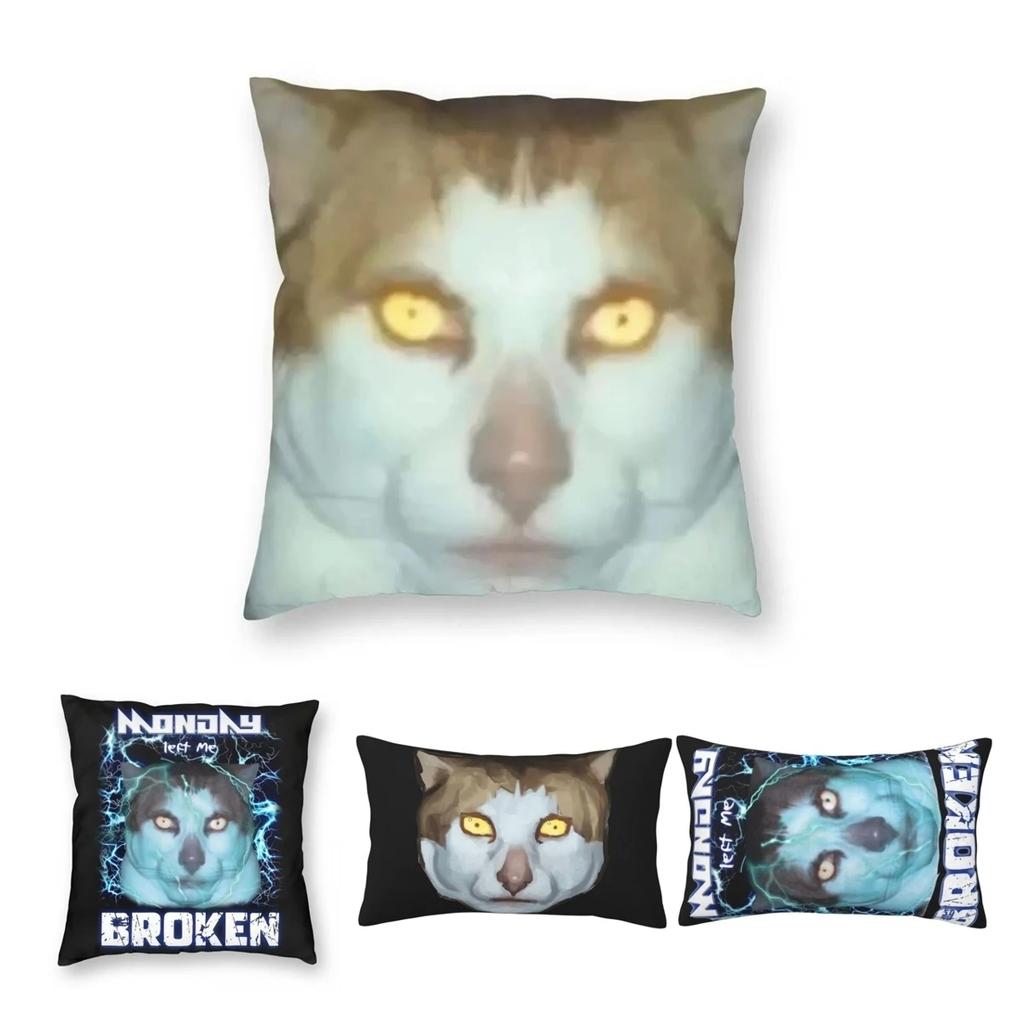 Monday Left Me Broken Cat Pillowcase Double-sided Printing Polyester Cushion Cover Decor Pillow Case Cover Seat Zippered 40X40cm