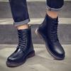 Martin boots autumn and winter velvet thickened British style black tooling men's leather shoes high-top warm cotton shoes