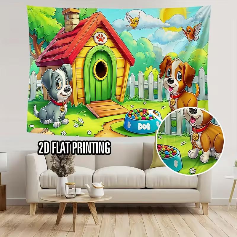 2D Cute Cats Birthday Tapestry with Party Hats, Cake and Colorful Balloons Wall Decor