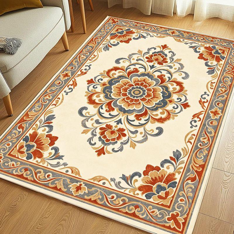 Retro Floral Carpet Stain Resistant Easy To Clean Anti Slip Floor Mat Living Room Bedroom Study Home Decor