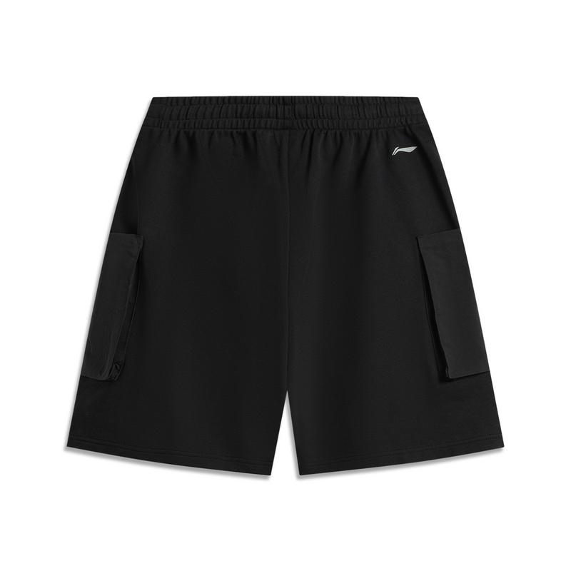 Li Ning CF Stretch Solid Color Multi-Pocket Cargo Shorts Men shorts Black AKSV239-1
