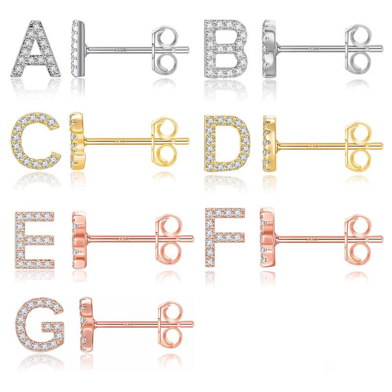 

Elegant 925 Silver Zircon Uppercase Letter Stud Earrings – High-End Jewelry