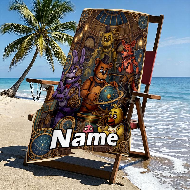 Personalisierter Strandtuch mit individuellem Namen für Five Nights at Freddy's, für Reise Camping Strandparty Heimdekoration, Geburtstagsgeschenk für Familie & Freunde