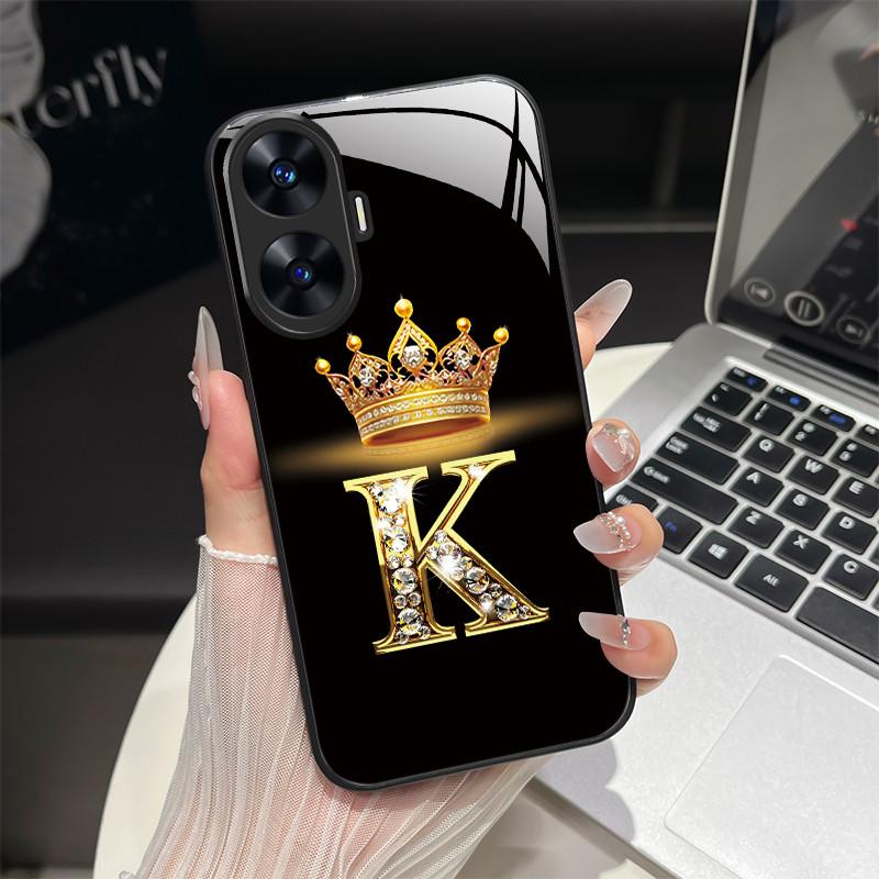 For Realme C55 4G Case Fashion Letters Hard Tempered Glass Back Covers For Realme Narzo N55 NarzoN55 C55 RMX3710 Phone Shell