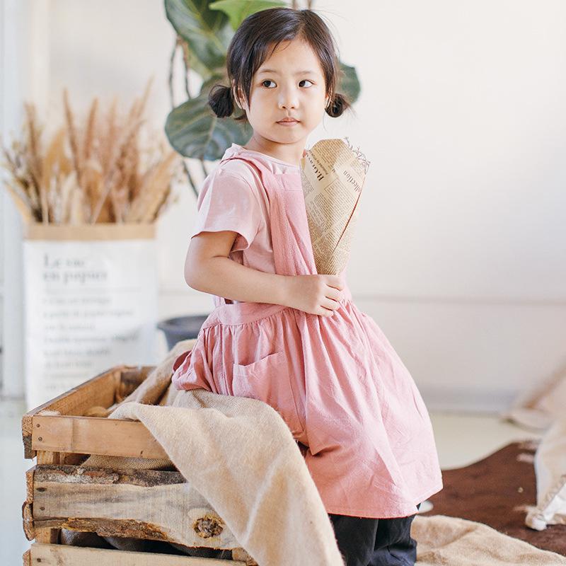 Apron children cotton linen apron baby cooking kitchen hand work cute florist home smock s size розовый