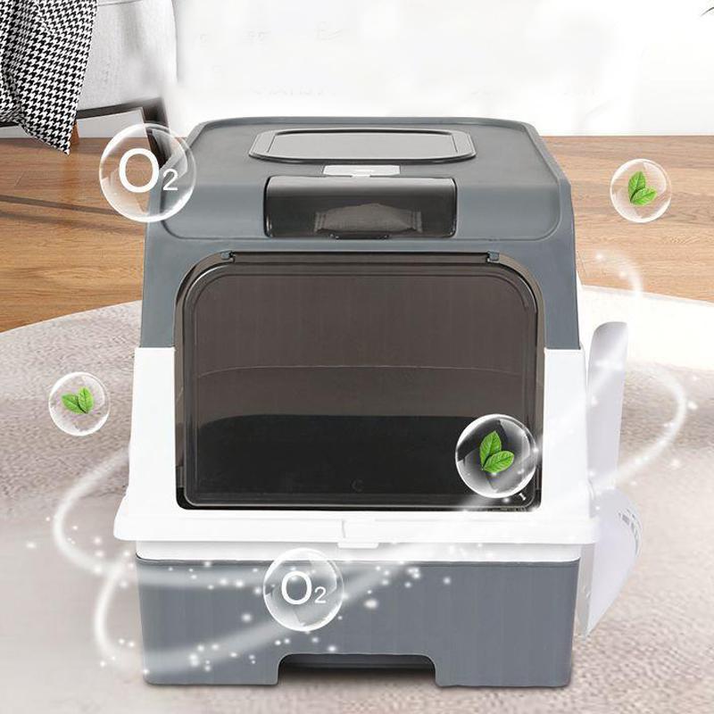 Cat Litter Box with UV Sterilization Lights Large Capacity Fully Enclosed Cat Toliet Litter Pan Anti-Splashing Kitten Bedpan