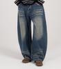 Beoteunseoul Double Catbrush Washed Wide Balloon Fit Denim (Blue)