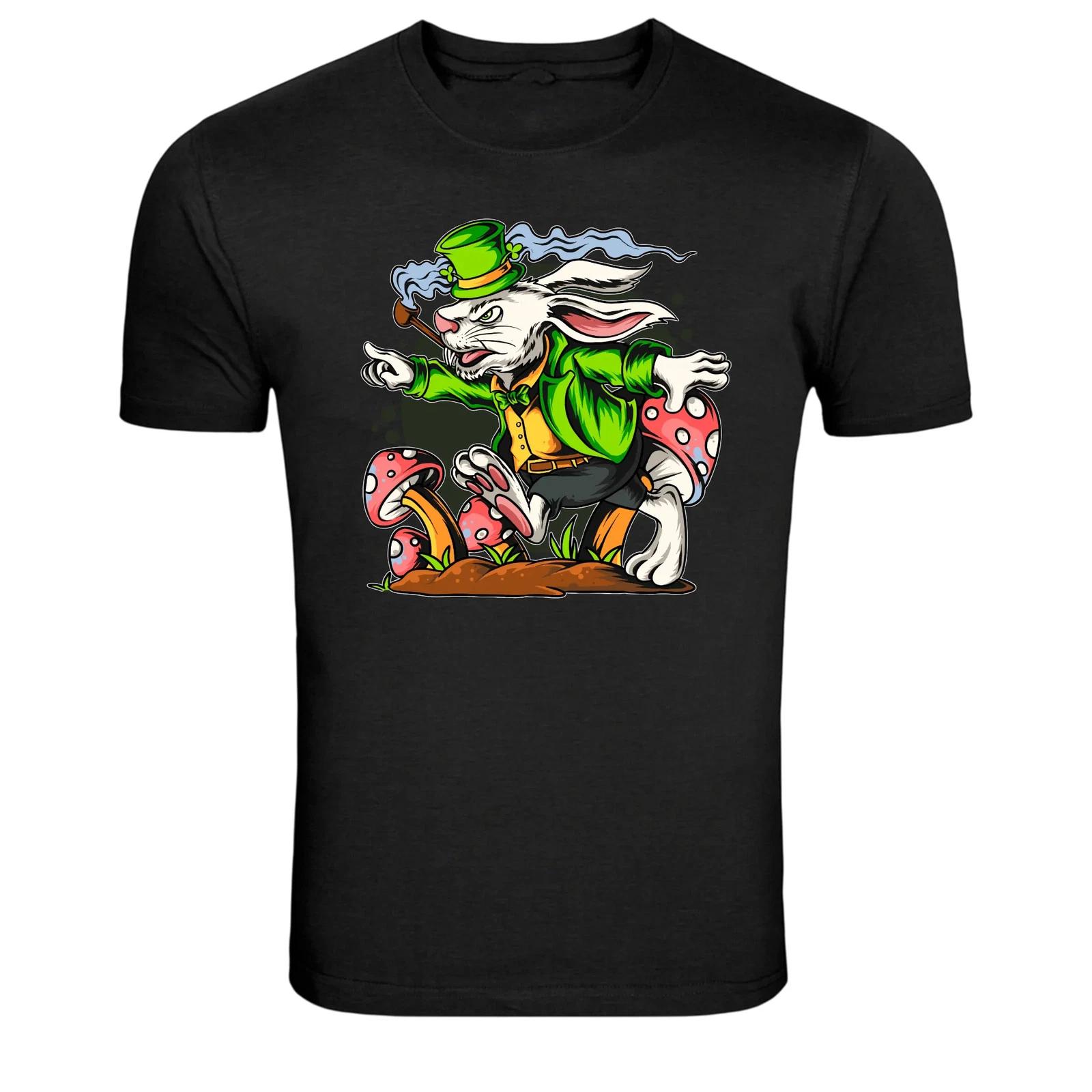 Mad Rabbit With Pipe Wonderland Cartoon Graphic T-Shirt 2XL