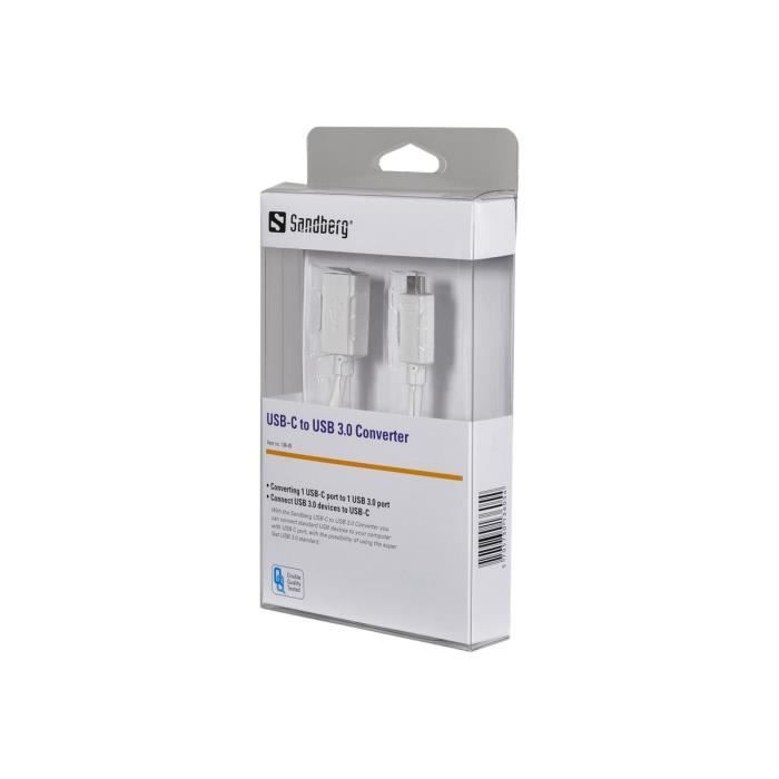 Adaptateur USB - Sandberg - USB Type A (F) vers USB-C (M) - USB 3.1 - 10 cm - Blanc