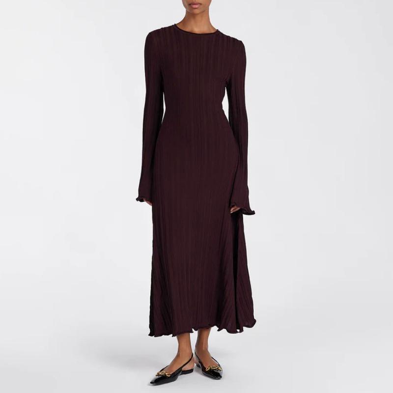 

Трикотажное макси-платье женское осень-зима новое повседневное ретро-свитер с высокой талией, облегающие платья для леди, праздничные наряды для вечеринок L кофейный