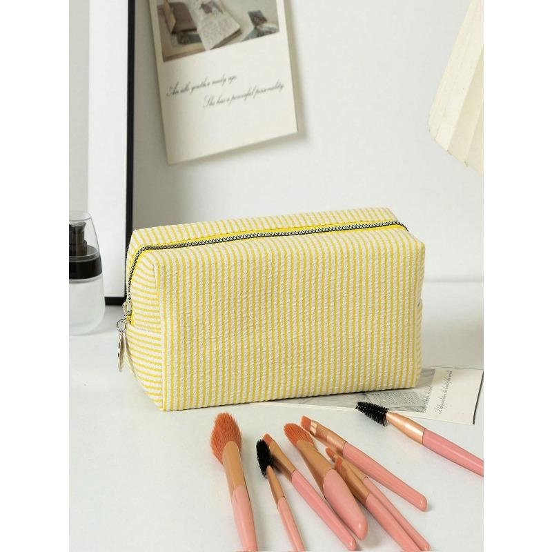 1pc Striped Women's Cosmetic Bag, Striped Zipper Organizer Pouch, Travel Toiletry Bag, Women's Makeup Organizer, Travel Organizer Pouch