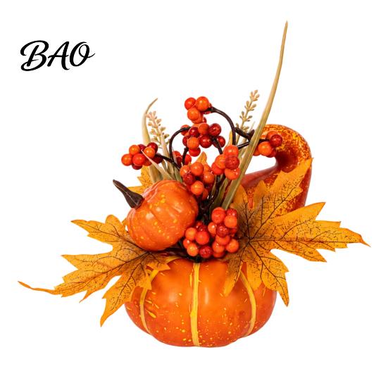Autumn Mantle Decor Artificial Pumpkin Table Centerpiece with Sunflowers Maple Leaves And Pine Harvest Ornaments Cones, Halloween Foam Ornament,