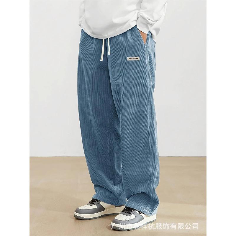 

Men s Vintage Style Corduroy Trousers with Label Detail Streetwear S синій