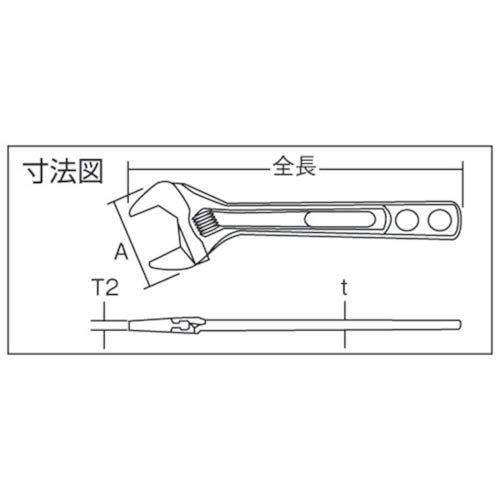 TOP Industrial (TOP) Eco-Wide Thin, Lightweight Wide Adjustable Wrench, HY-42, 12-46mm Opening, Made in Tsubame-Sanjo, Japan