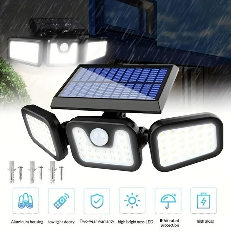 3 Adjustable Head Solar PIR Motion Sensor Security Lights 74 LED Waterproof Lamp