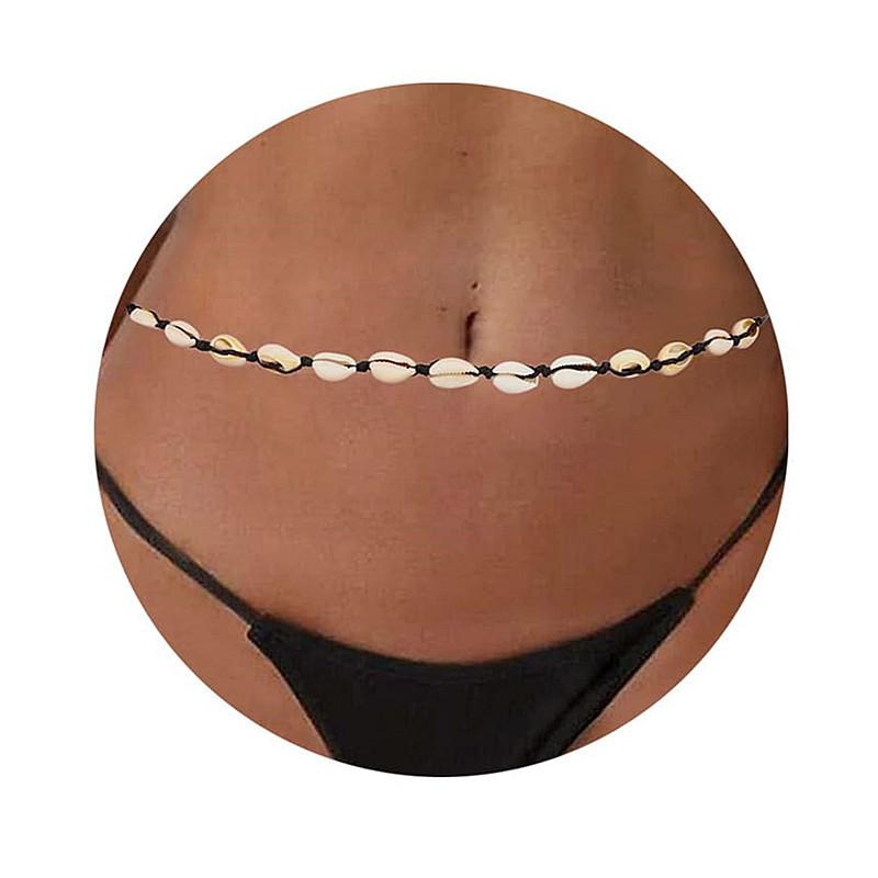 Summer Vacation Bikini Beach Belly Chain Body Chain, Hand Woven Shell Waist Chain