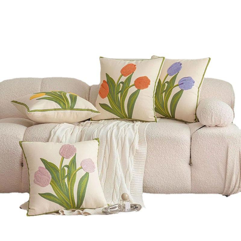 3D embroidered flower pillowcase thick Pillow Cover Living Room Throw Pillow Pillow case Office Backrest Cover
