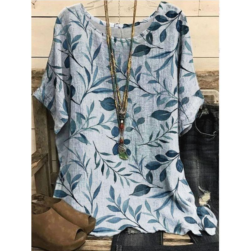 Printed round Neck Neck Casual Loose Top Print round Neck Top Women