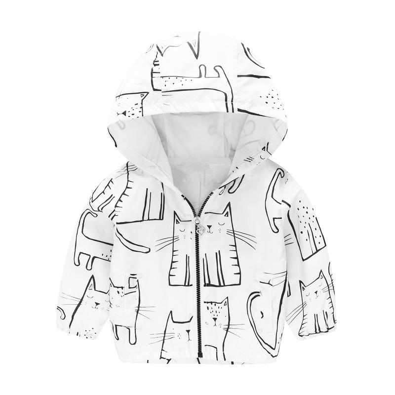 Bedruckte Jacke Strickjacke Kinder Mädchen Jungen Kapuzen Langarm Reißverschluss Blumen Auto Cartoon Windjacke