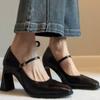 Sheepskin model~ leather French single shoes women's spring and autumn high heels femininity advanced not tired feet thick heel Mary Jane shoes