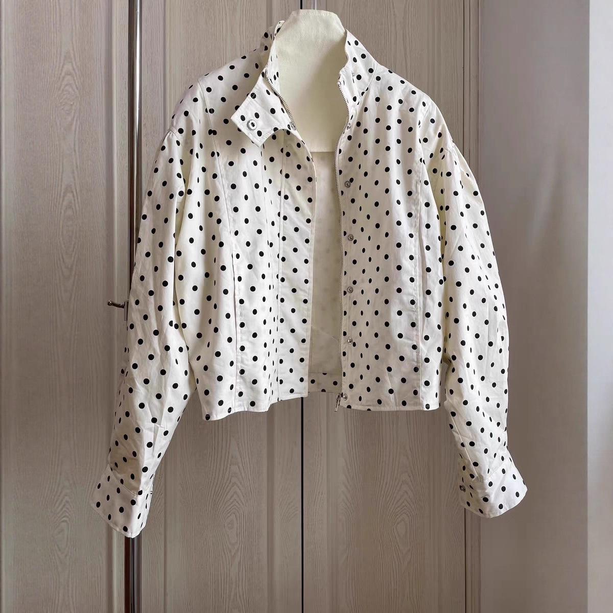 Французская ретро куртка в горошек: Повседневная рабочая одежда в стиле IG-блогера XXL