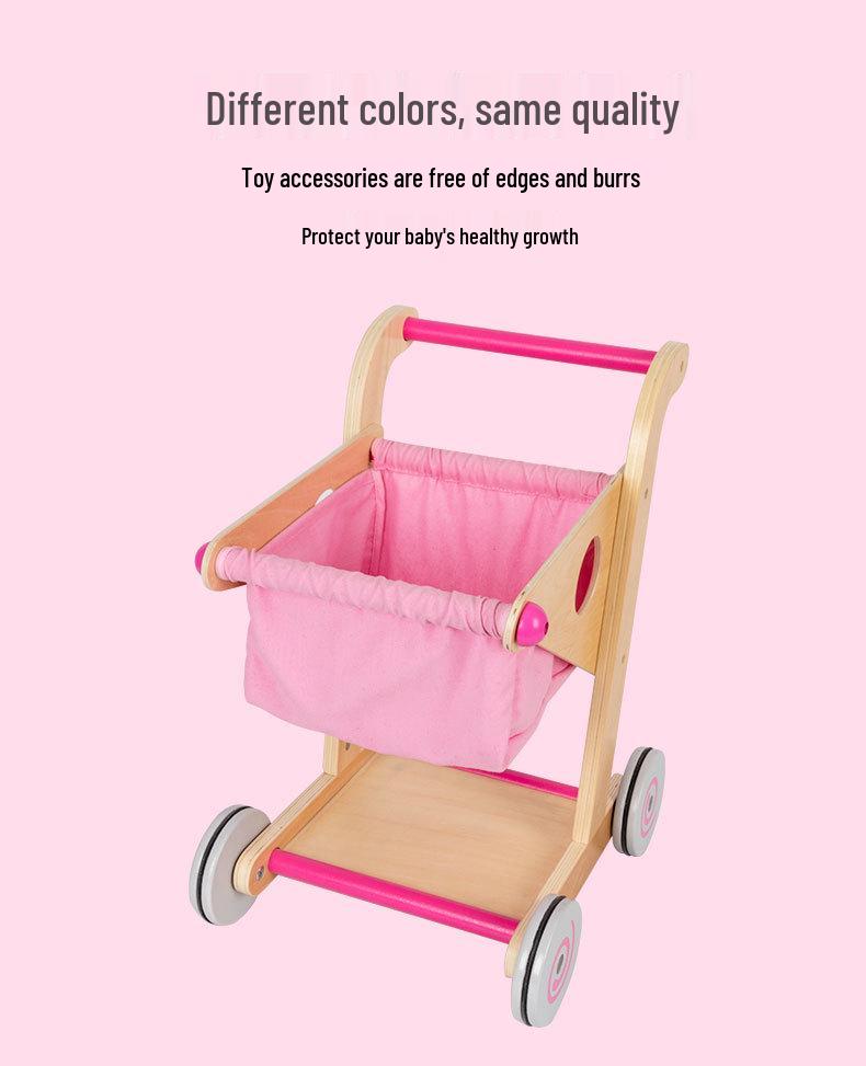 Wooden Shopping Cart Toy for Kids - Supermarket Playhouse Walker Set