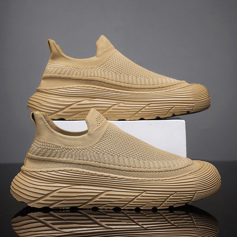 

2024 spring men s shoes casual shoes new fly-woven versatile casual lace-free breathable one-pedal sports mesh shoes 44 хакі