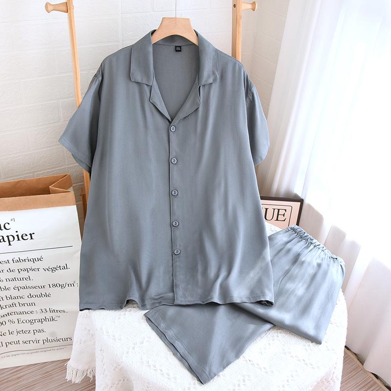 High-Quality Cotton Silk Satin Couple Pajamas - Women's Spring/Summer Lightweight Set & Men's Long Sleeve Long Pants.
