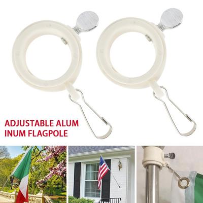 2 STÜCK Verstellbare Aluminium-Fahnenmast-Montage-Fahnenringe-Set mit festem Haken Anti-Wrap 360 Grad drehbare Fahnenmast-Halterung Fahne