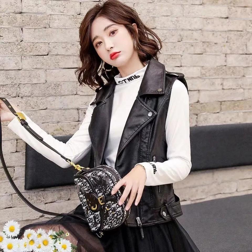 

Женский осенний жилет из мягкой ПУ кожи, куртка с лацканами, жилет мотоциклиста, куртка без рукавов XS чёрный