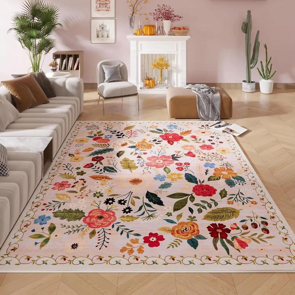 Tappeto Boho Floreale Lavabile in Lavatrice per Piccola Area Antiscivolo a Pelo Basso Tappeti da Lancio per Ingresso Cucina Porta d'Ingresso Tappeto Decorativo da Interno