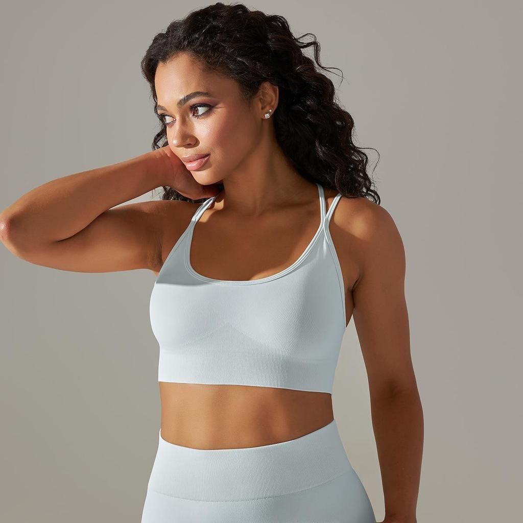Seamless Knitted Breathable Yoga Clothing Cross Back Sports Bra Running Tight Fitness Clothing For Women