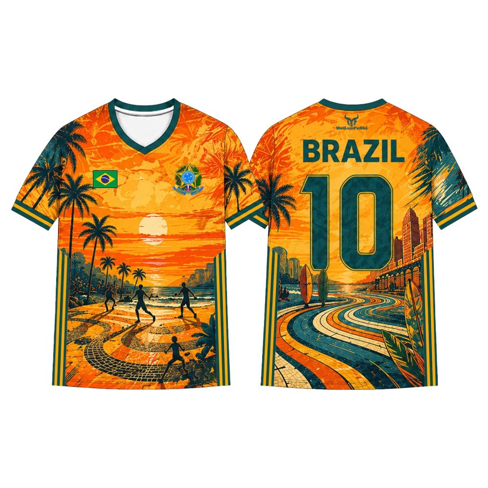 MDHAO xin nan zhuang  3D txu Braziliaanse Stijl Vlag Bedrukte Jersey Mannen Vrouwen Jezus Grafisch 3D Print Voetbal T-shirt Sneldrogend En Ademend Sport Uniform T-shirt 5XL