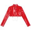 Women's Patent Leather Long Sleeve Crop Top Tee Shirts Party Club Clubwear