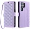 For Samsung Galaxy S24 Ultra Leather Case Rhombus Texture Wallet Stand Phone Cover with Wrist Strap