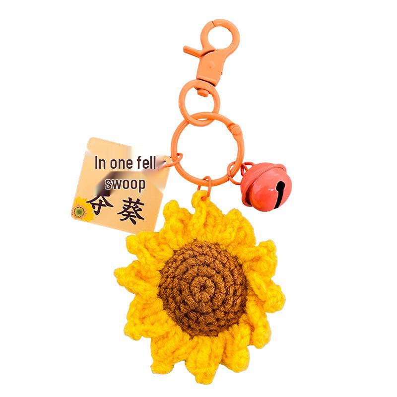 Creative Sunflower Crochet Plush Keyring Backpack Charm - Gold, Small Gift