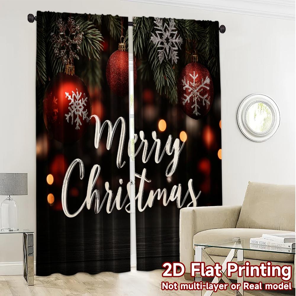 2D Flat Printing  JIT 2pcs   Curtains (Without Rod) FestiveSnowflakes Modern Minimalist Curtains Durable Polyester Curtains