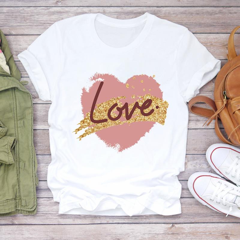 (Asian Size) Lady Female Casual T Shirt Printed Clothing Top Fashion love flower sweet Short Sleeve T-shirts Women Graphic Tee
