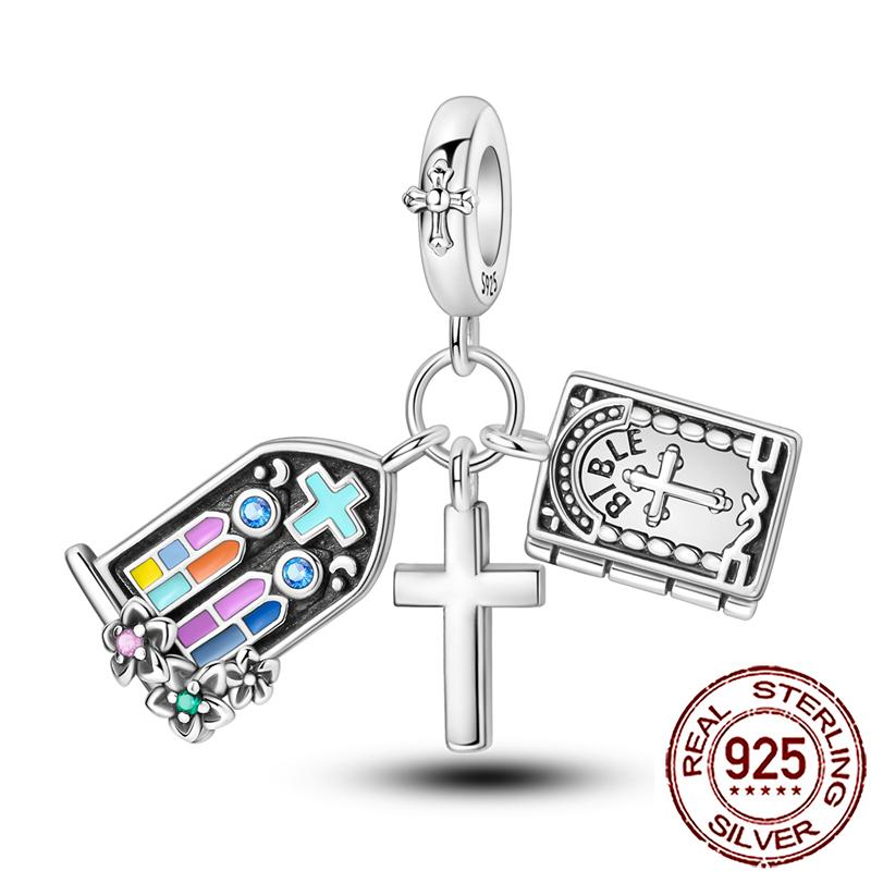 Charms Copper Angel Crucifix Cross Dangle Religious Beads Fit Snake Chain Bracelet Necklace Women Diy Jewelry