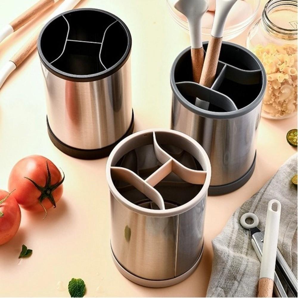 360° Rotating Utensil Holder Fork Tableware Stainless Steel Cutlery Drainer Multi-Function Kitchen Organizer Rack Kitchen